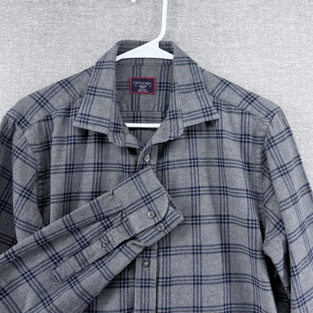 UNTUKit Slim Fit Lucca Flannel Shirt Men Size Medium Gray Long Sleeve Button Up